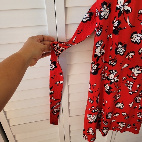 Veronica Beard Joia Red Multi Floral Print V-Neck Belted Midi Dress Size 2 - XS - Picture 7 of 15